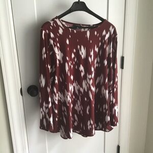 Alfani Maroon and White Patterned Blouse Size XXL